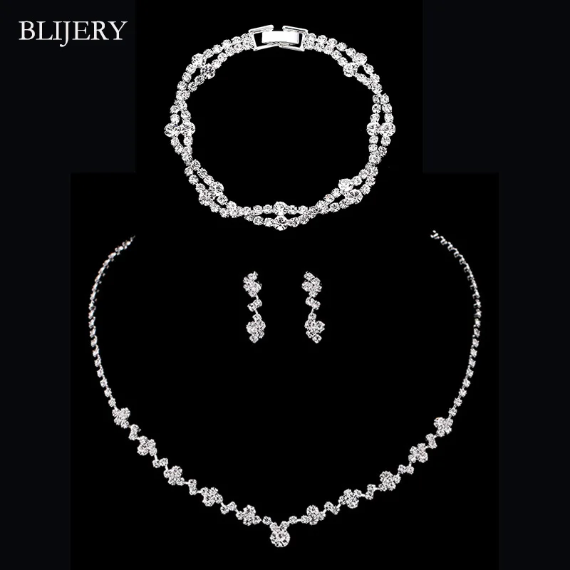 Style 5 BLIJERY Модные наборы свадебных ювелирных изделий с кристаллами серебряное геометрическое ожерелье серьги браслет свадебные ювелирные наборы - Окраска металла: Style 5