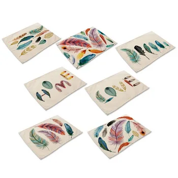 

Color Feather Tableware Pad Kitchen Table Mat For Dining Table Kitchen Accessories Bowl Pad Decoration Indian Wind 42*32CM