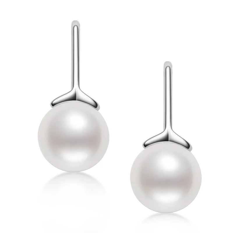 A Butterfly 925 Sterling Silver Pearl Ear Hooks 7.5-8mm Natural Freshwater White Pearl Leaf Earrings