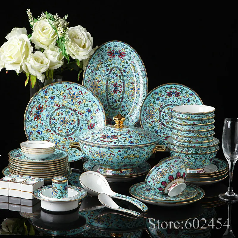 Luxurious Enamelcolored Porcelain Dinnerware Set Blue Chinese