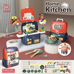 Kit de maquillage pour enfants, 42 pièces, ensemble de jouets de cuisine, sac à dos pour filles, maison de jeu 