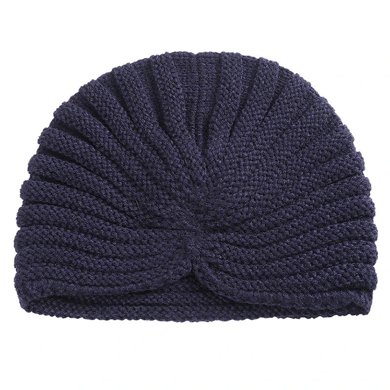 WELROG, новинка, Кристальные тюрбан, шапки Skullies, одноцветные, шерстяные, вязаные, железные, с цветочным рисунком, теплые шапки, Осень-зима, модный тюрбан, шапки - Цвет: navy 1