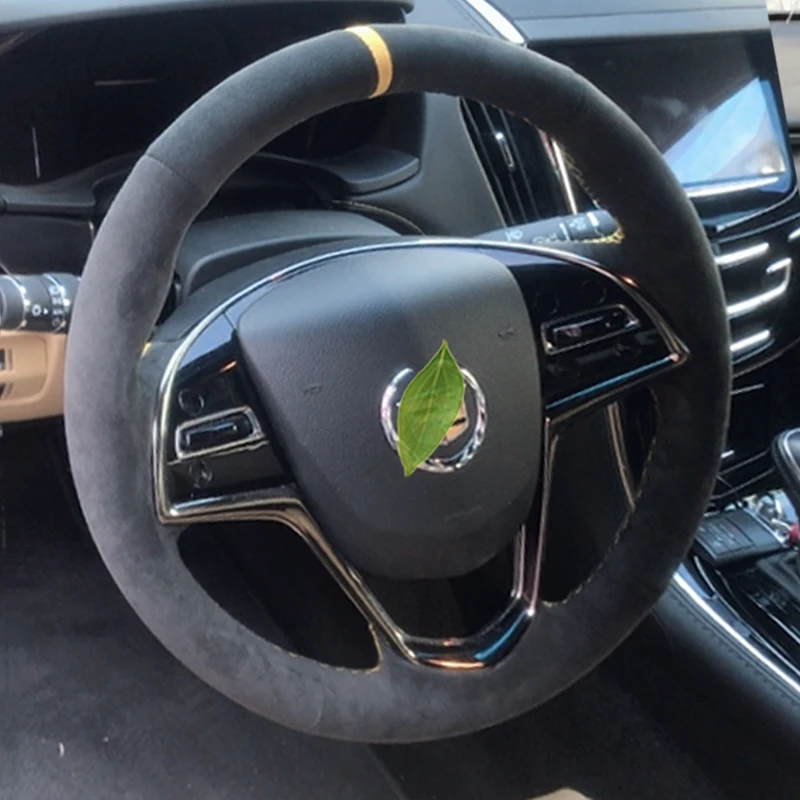 

customized Car Goods DIY Hand-stitched Black Suede Cow Leather Car Steering Wheel Cover for Bmw series Accessories