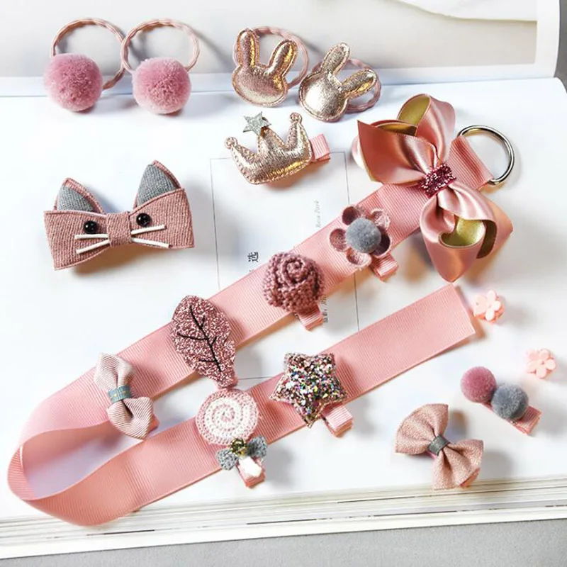 

18 Pcs/Set Baby Hair Clips Haarband Bows Accessories Headband Girls Chiffon Cartoon Barrettes Elastic Hair Band