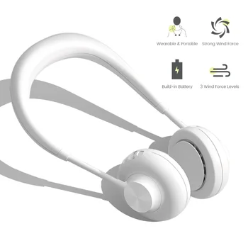

Bladeless Hands-free Neck Band Hands-Free Hanging USB Rechargeable Dual Neck Fans Mini Fan Air Cooler Summer Portable 1200mA