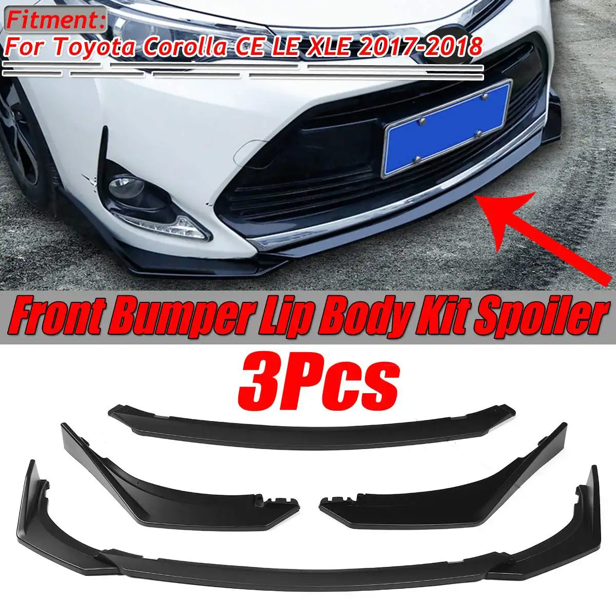 

Matte Black Car Front Bumper Splitter Lip Deflector Lip Spoiler Trim Guard Protection For Toyota Corolla CE LE XLE 2017 2018