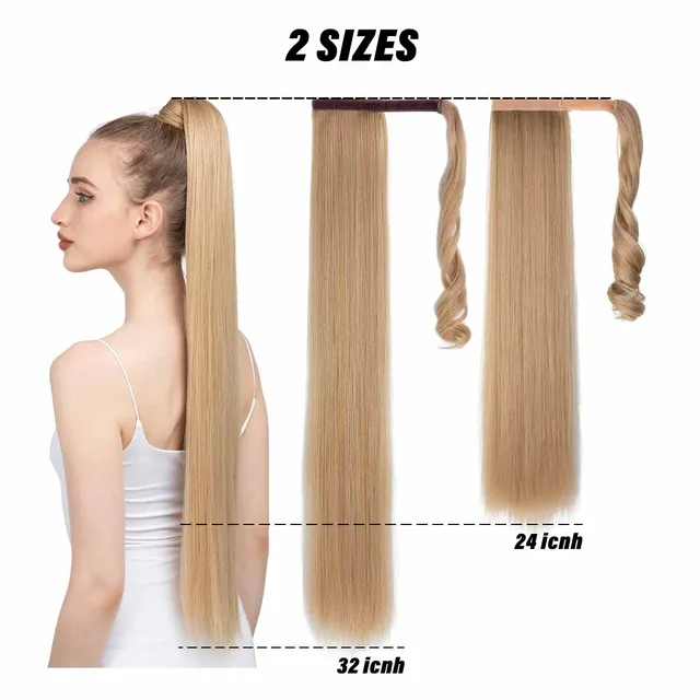 Synthetic Straight Ponytail Hair Extension Clip in Fake Wig Hairpiece Blonde Wrap Around Pigtail Long Smooth Overhead Pony Tail 4