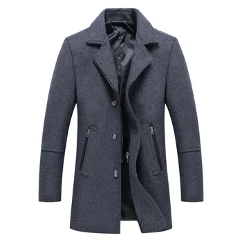 

2019 New Men's Woolen Coat Autumn Winter Fashion Solid Single Breasted Zipper Trench Coat Male Business Casual Wool Jackets