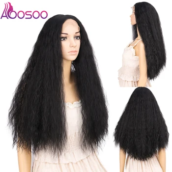 

25inch Synthetic Lace front Wigs Long Yaki straight pure black wig for black women osplay Wig Fake Hair Black