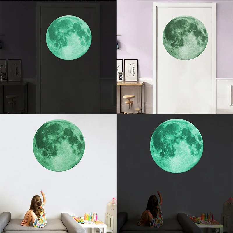 Luminous fluorescent wall stickers La Luna grande 3D moon star removable night vision photoluminescent glow  wall decor