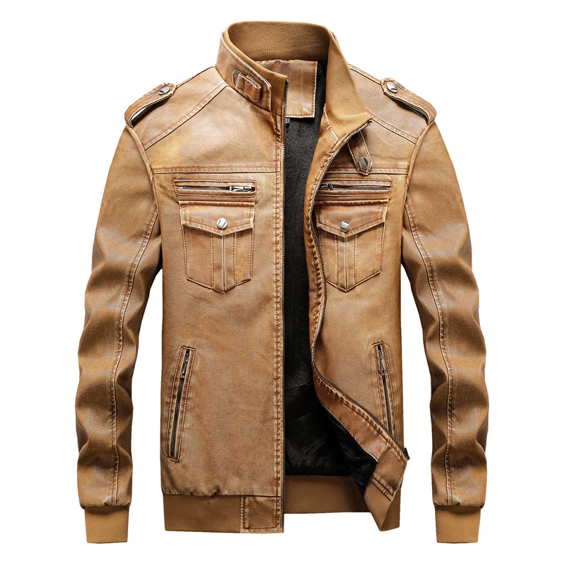 PU Military Jacket Men Casual Winter Autumn Army Fitness Leather Coats Bomber Anti-Leather Jackets jaqueta de couro masculina - Цвет: MG813 Yellow