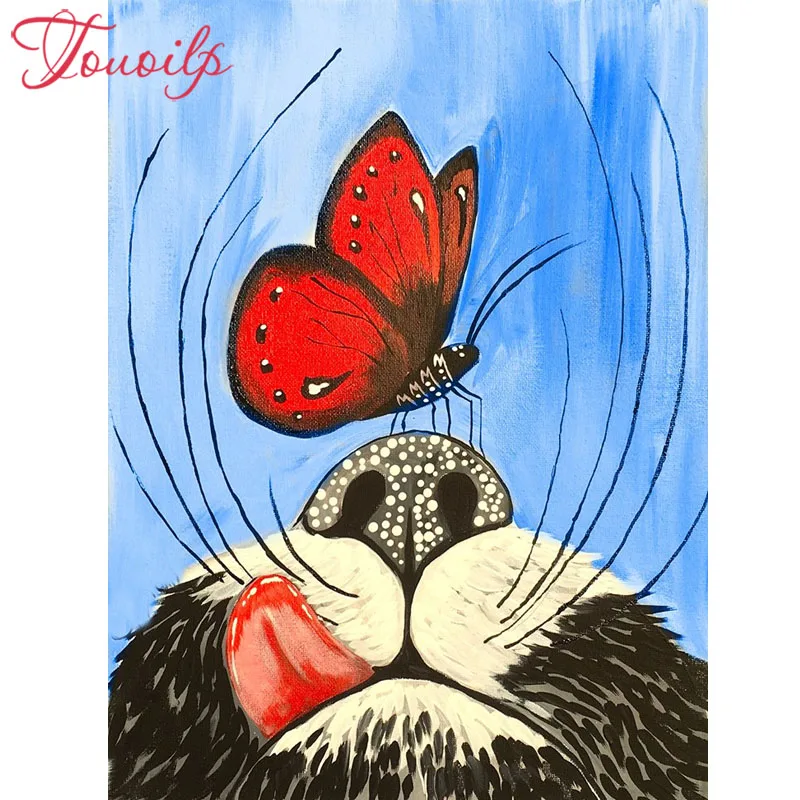 Full Square&ampround Drill 5D DIY Diamond Painting&quotCat and butterfly&quot5D diamond Embroidery Cross Stitch Mosaic canvas Decor | Дом и