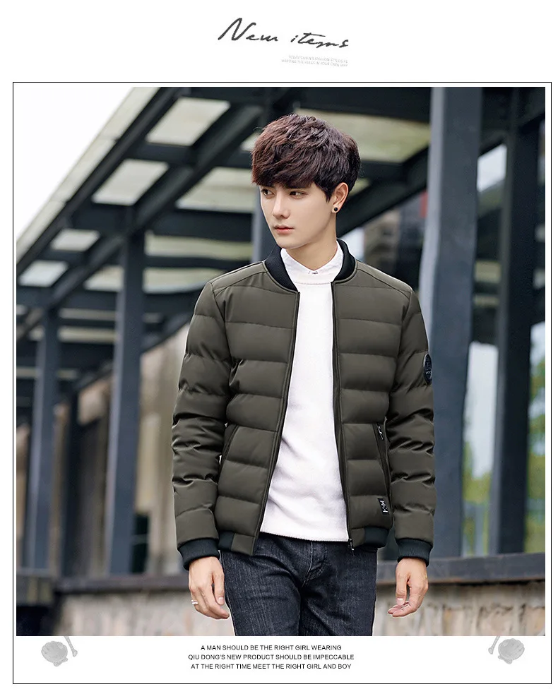 Winter Cotton-padded Jacket BOY'S plus Cotton Thick Warm Coat Korean-style Trend Slim Fit down Feather MEN'S Cotton-padded Coat