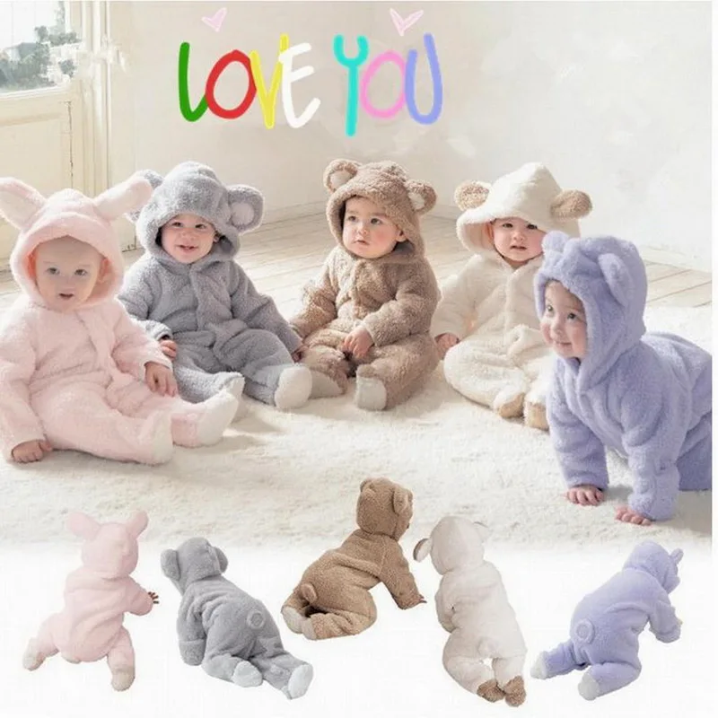 

CYSINCOS Baby Coral Fleece Romper Newborn Boys Girls Hooded Cartoon Jumpsuit Toddler Autumn Pajamas Infant Playsuit Clothing