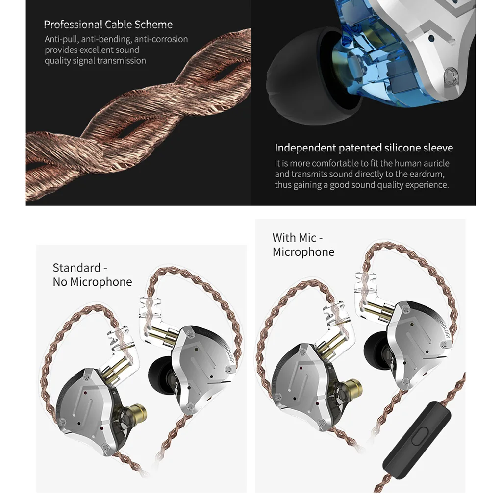 KZ ZS10 Pro Headset 4BA+1DD Hybrid In Ear Headphone HIFI Headset DJ Monitor Earphone Earbuds KZ ZS10PRO AS10 ZSX CCA C10 C16