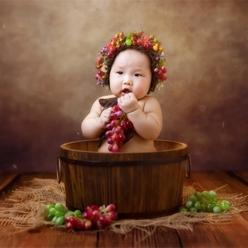 Bucket Basket Photography Props Prop-Bowl Posing Wood Newborn for Sitter Classical Vintage