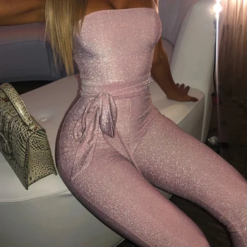 

Women Sexy Off Shoulder Jumpsuit Elegant Evening Party Celebrity Night Club Outfits Belt Lady Rompers Backless Clubwear Cocktail