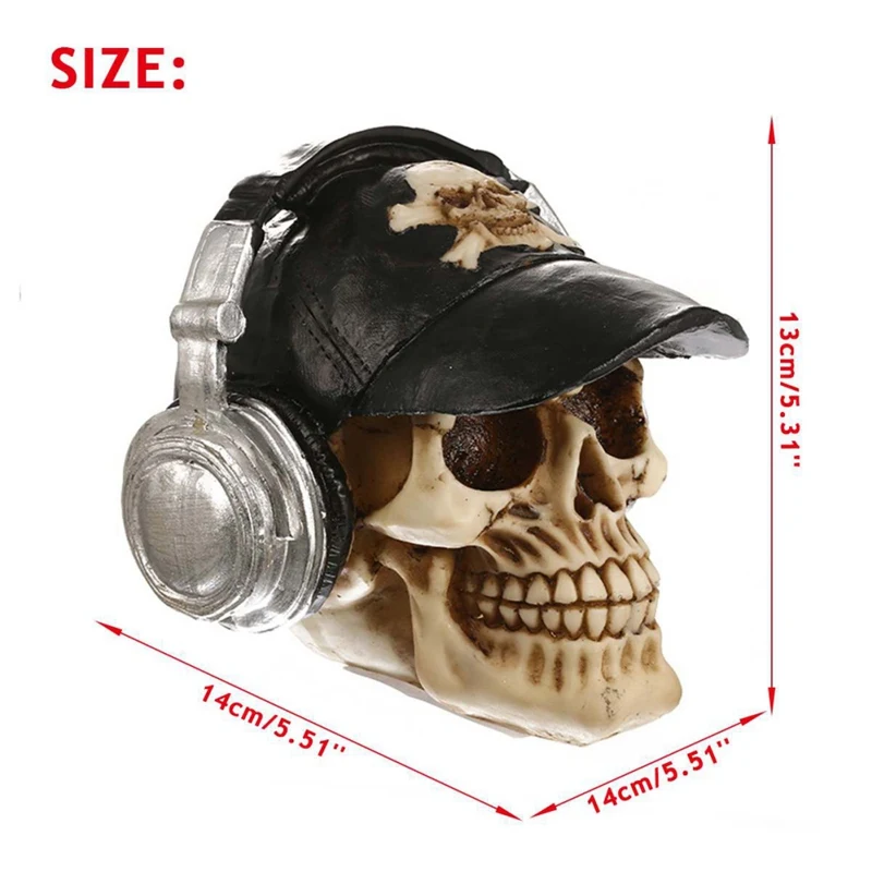 

Resin Craft Statues Skull With Headphone Skull Figurines Sculpture Home Decoration Accessories Halloween Decoration