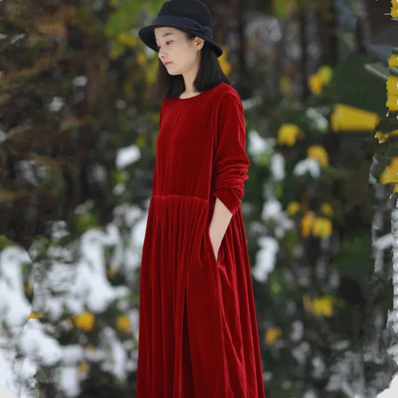 

New 2019 Autunm women Korean styel long sleeve velour dress 5XL 6XL 7XL Plus size Winter velvet maxi dress vintage Spring Vestid