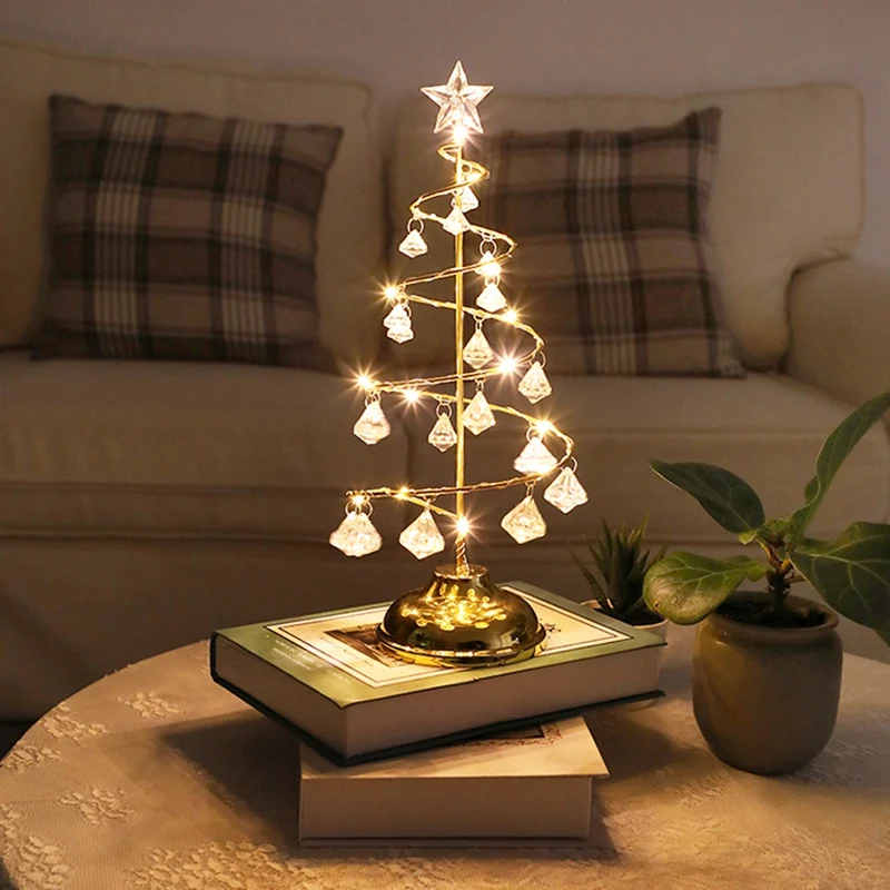 

Led Christmas Lights Crystal Christmas Tree Lights Room Bedroom Table Lamp Copper Line Night Light Copper Wire Night Light (warm