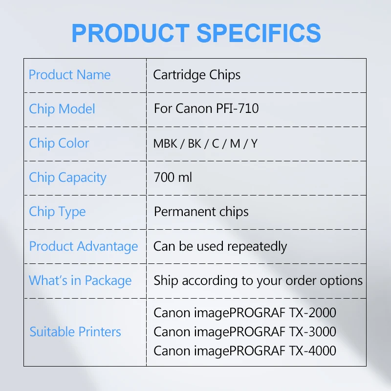 Chip de Cartucho Permanente Chips de Impressora Canon Imageprograf Tx2000 Tx2000 Tx3000 Tx3000 Tx4000 Tx4000 Pfi710 Pfi710 - Imagem 5