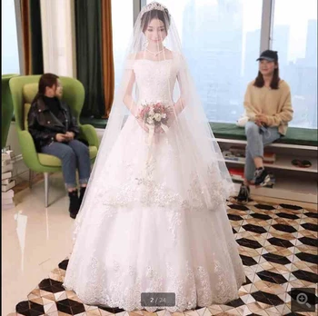 

2019 real picture a line off the shoulder v neckline wedding dresses lace appliques beaded stylish bride gowns hot sale