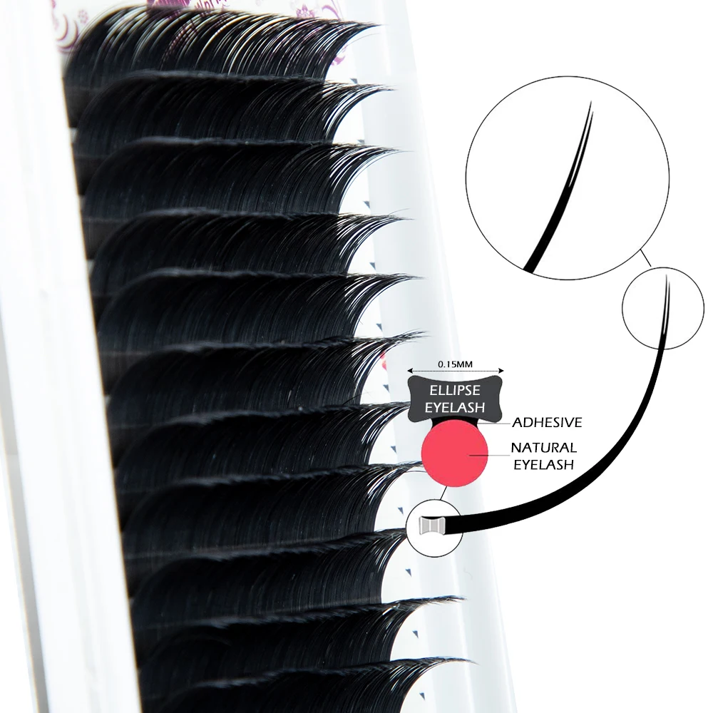 0 15 мм D Curl 14 длинные Индивидуальные Flase Ellipse плоские Накладные ресницы