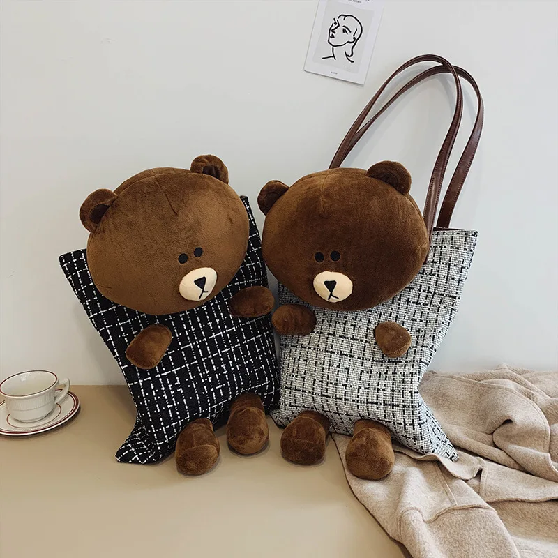 

2019 Winter New Style WOMEN'S Bag Canvas Literature And Art Shoulder Bag Cute Bear Animal Cartoon Cloth Bag