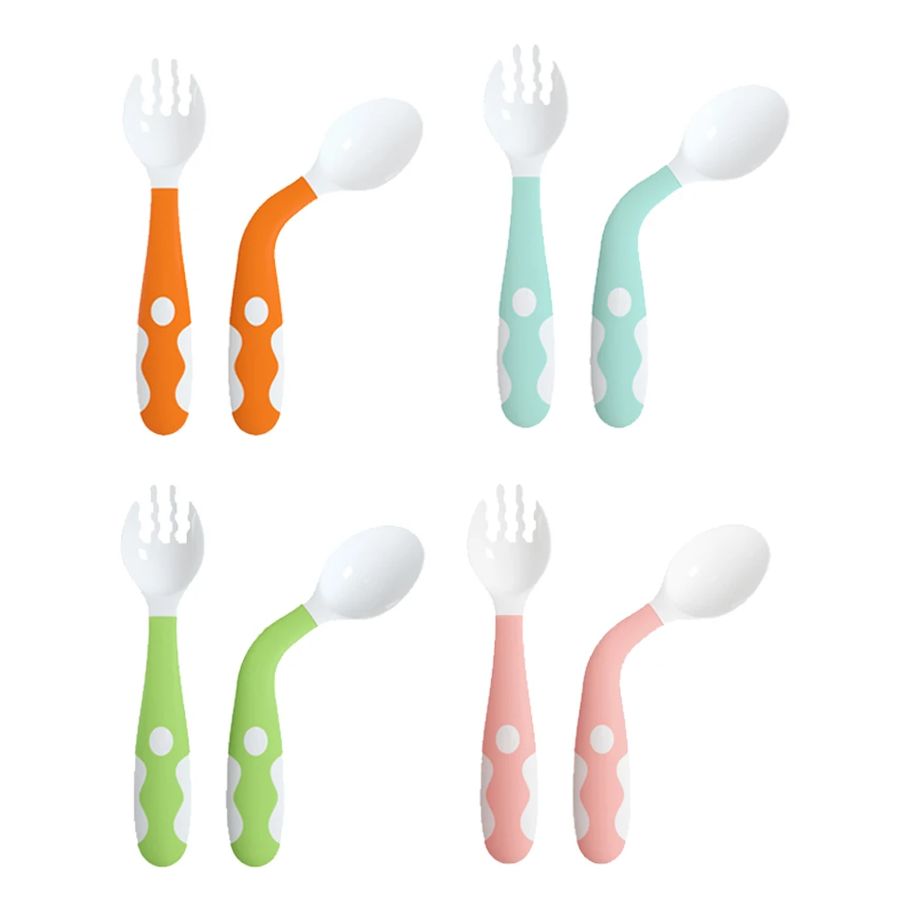 2pcs Silicone Baby Toddler Infant Spoons Fork Learn To Eat Safety Baby Newborn Toddler Spoons Folks Feeding