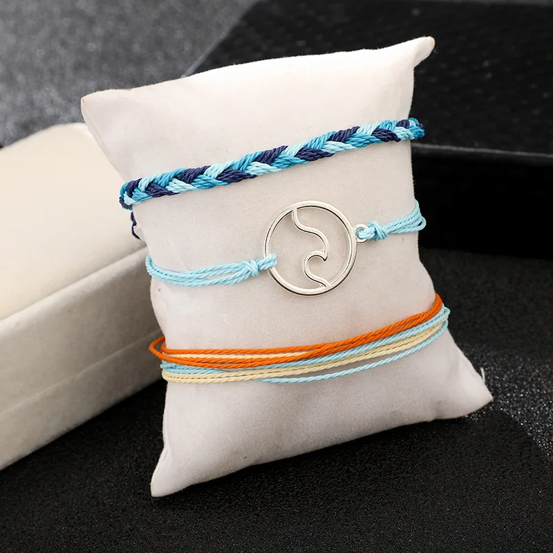 Pure Life Hippie Boho Beach Surf Bracelets Handmade wave charms Friendship bracelet wax string Adjustable Bracelets&Bangle