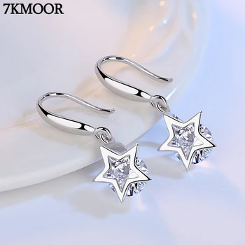 

7KMOOR Big Moonstone For Women Long Earings Opal 925 Sterling Silver Totem Wishing Pool Moon Earrings Black Pink Flower Earring