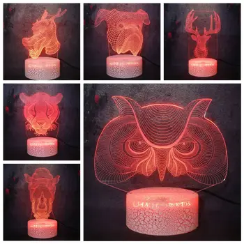 

Wild Animal Owl Eagle Lion Rhinoceros Home Pet Dog Shape Design Lamp RGB Charge Lava Crack Night Light 7 Color Illusion Flash