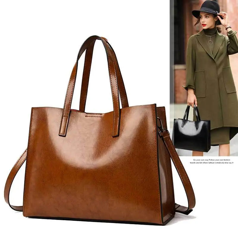 

WOMEN'S Cow Leather Bag Shoulder Bag Large Bag Europe And America Hand Shoulder Genuine Leather Tote Bag Casual Large-Volume Fas