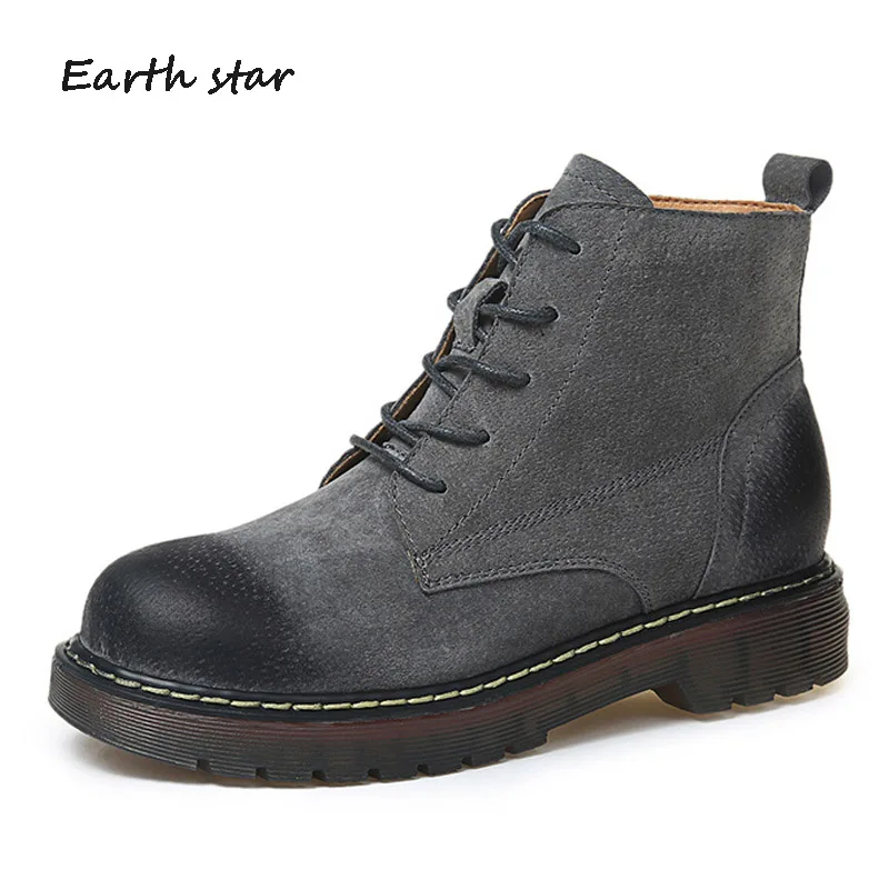 Botas mujer/новая обувь женские Ботинки martin на платформе модные брендовые женские ботильоны из натуральной кожи с перекрестной шнуровкой bota feminina - Цвет: gray