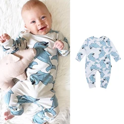 Baby Boys Rompers Cute Dolphin Printed Cotton Jumpsuits Infants Children Bodysuits for Kids