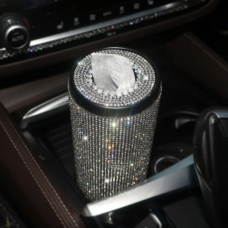 

Bling interior Accessories luxury Crystal Car Tissue Box Creative Diamond design Holder cylinder-shaped Case