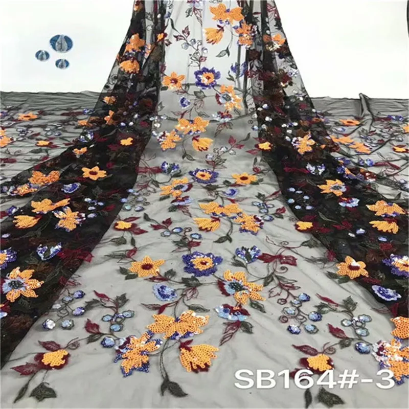 

African 3d Sequins Lace Fabric 2019 High Quality Lace French Sequence Tulle Lace Nigerian Lace Fabrics For Wedding