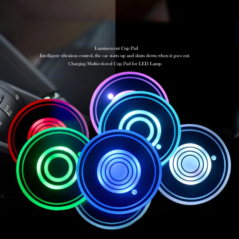 

2Pcs Car LED Light Cup Holder Auto Interior USB Colorful Luminous Water Cup Pad Coaster Atmosphere Lights Lamp Drink Holder