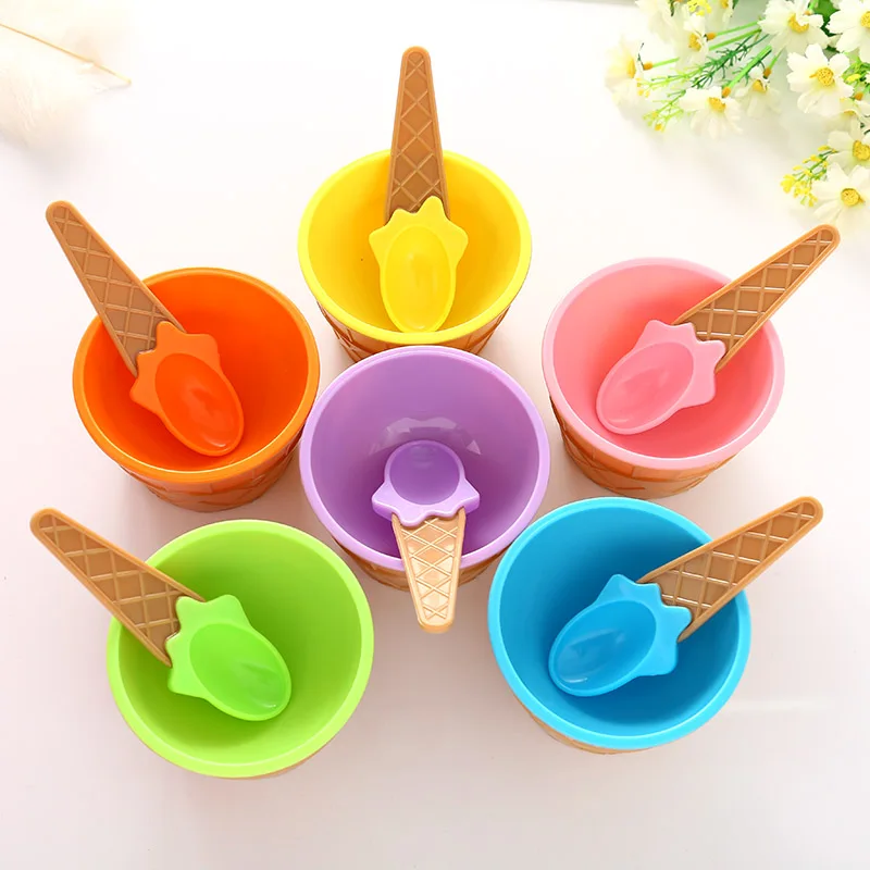 Стаканчики для мороженого чашки пары с ложкой подарки десертный набор сладкий пластик