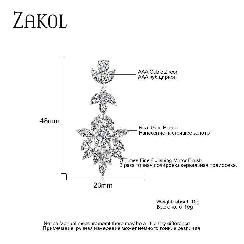 ZAKOL модные кубические циркониевые серьги-люстры Висячие серьги для женщин винтажные Листья Свадебные украшения FSEP2205