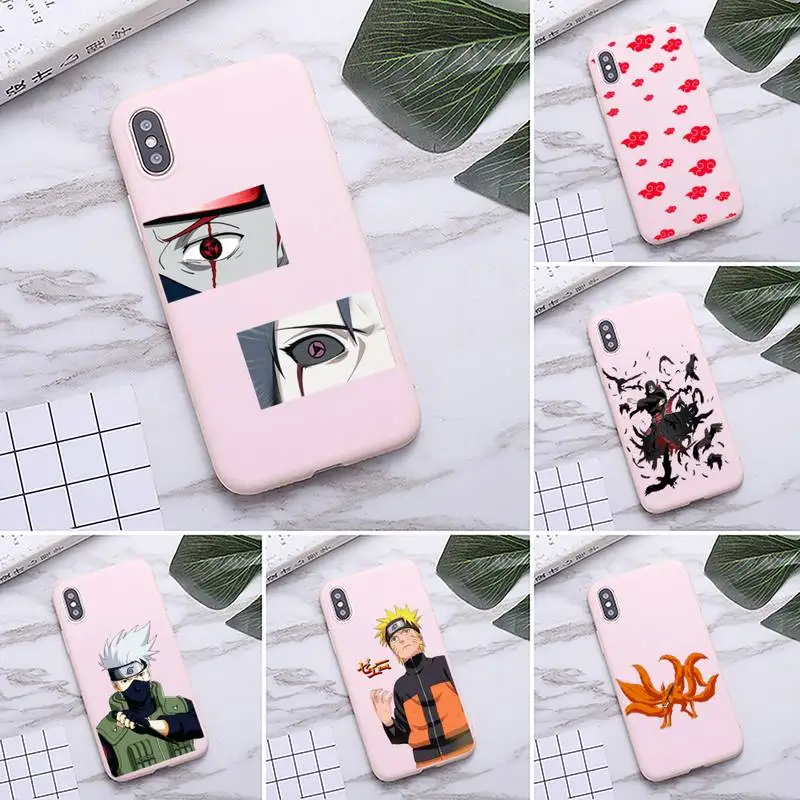 

Anime Naruto Itachi Kakashi Phone Case for iPhone 11 Pro Max X XR XS 8 7 6s Plus Matte Candy Pink Silicone Cases