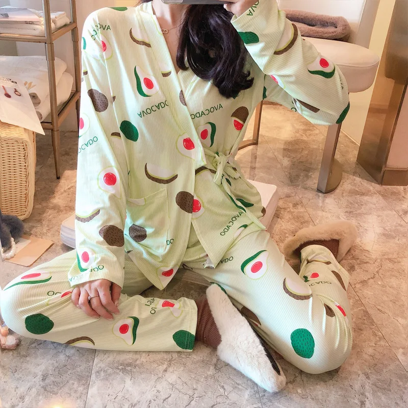 

Pajamas Women's Two-Piece Set Spring And Autumn Japanese Style Kimono Long Sleeve Cute Fresh Students Sweet Qmilch Home Wear