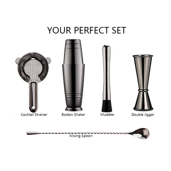 

Cocktail Shaker Bar Set Shaker Barware Set - 5 Pieces Bartender Kit Include Shaker,Jigger,Strainer,Muddler,& Spoon