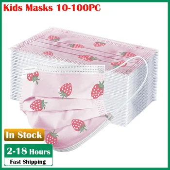 

10-100PC Anti-stof Veilig Ademend Child Mascarilla desechable strawberry pattern Disposable Face Mask Non-woven 3layer Face Mask