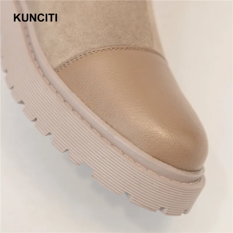 KUNCITI/женские зимние ботинки в стиле пэчворк; женская зимняя теплая обувь; модные дизайнерские короткие ботиночки; цвет черный, хаки; новая обувь на шнуровке; D9289