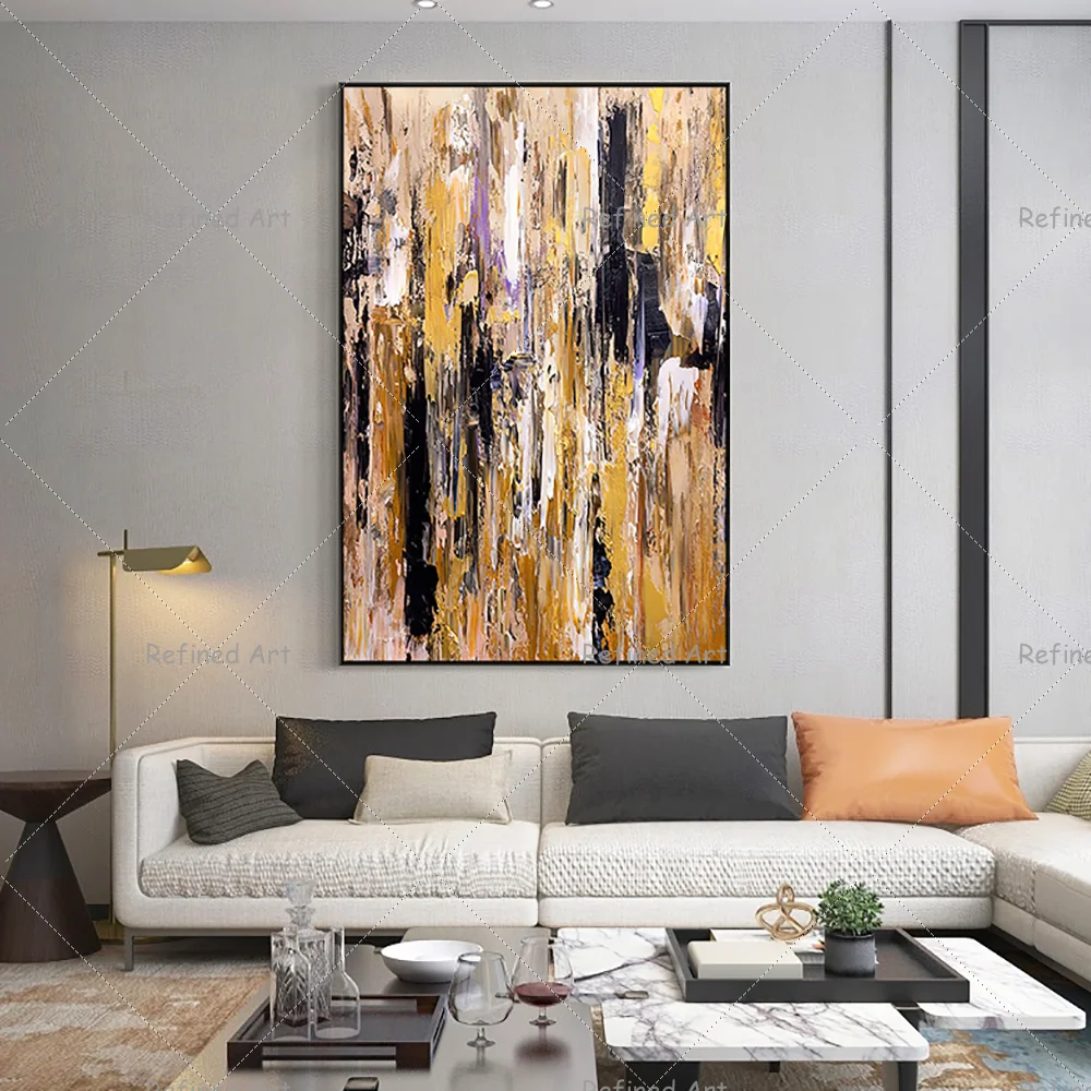 

Yellow Thick Oil Knife Abstract Handmade Oil Painting Modern Living Room Canvas Decoration Wall Frescoes Home Bedroom Pop Art