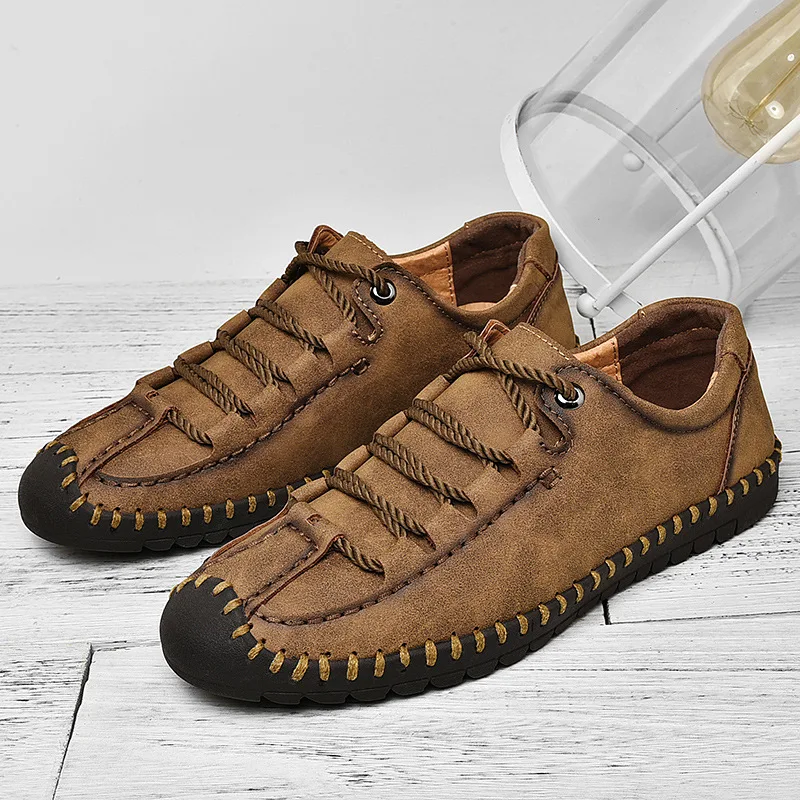 

Autumn New Style Comfortable Soft Bottom Outdoor Casual Leather Shoes Wearable Low Top MEN'S SHOES Cool Lace-up Handmade England