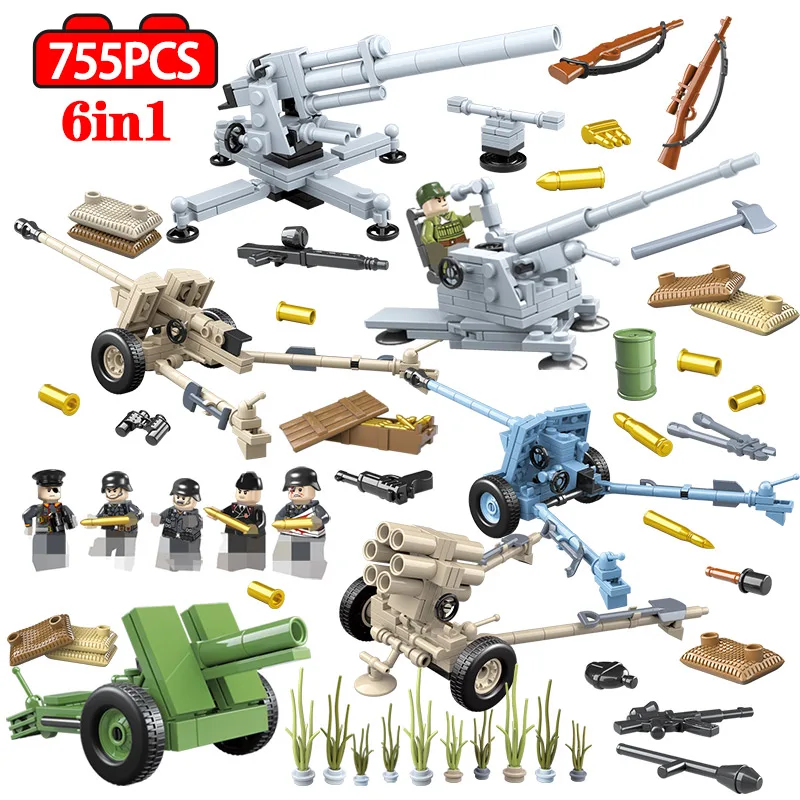 

Military Germany Gun Car Building Blocks legoingly WW2 City Police Soldier Police Figures 755pcs Bricks Education Toys for Boys