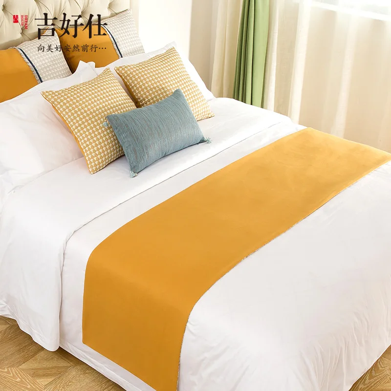 

Simplicity Pastoral Pure Color AB version Bed Runner Jacquard Decorative Pattern Bed Flag Yellow Bed Tail towel double face
