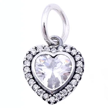 

New 925 Sterling Silver Bead Charm Sparkling Love Heart With Crystal Pendant Beads Fit Pandora Bracelet Bangle DIY Jewelry